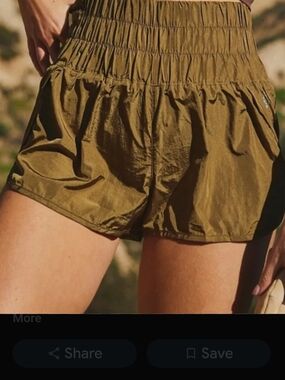 FP Movement by Free People Olive Tie-Waist Smocked Athletic Shorts